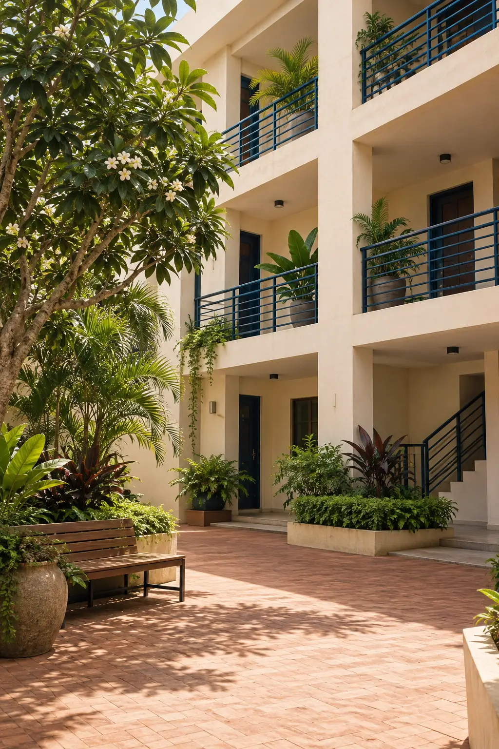 A cared-for apartment courtyard
